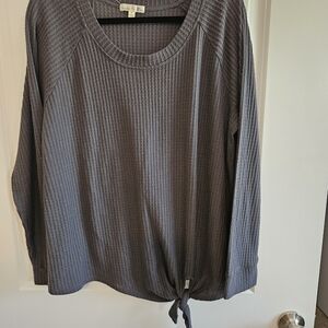 Nine Britton Charcoal Waffle Knit Tie-Front Sweatshirt